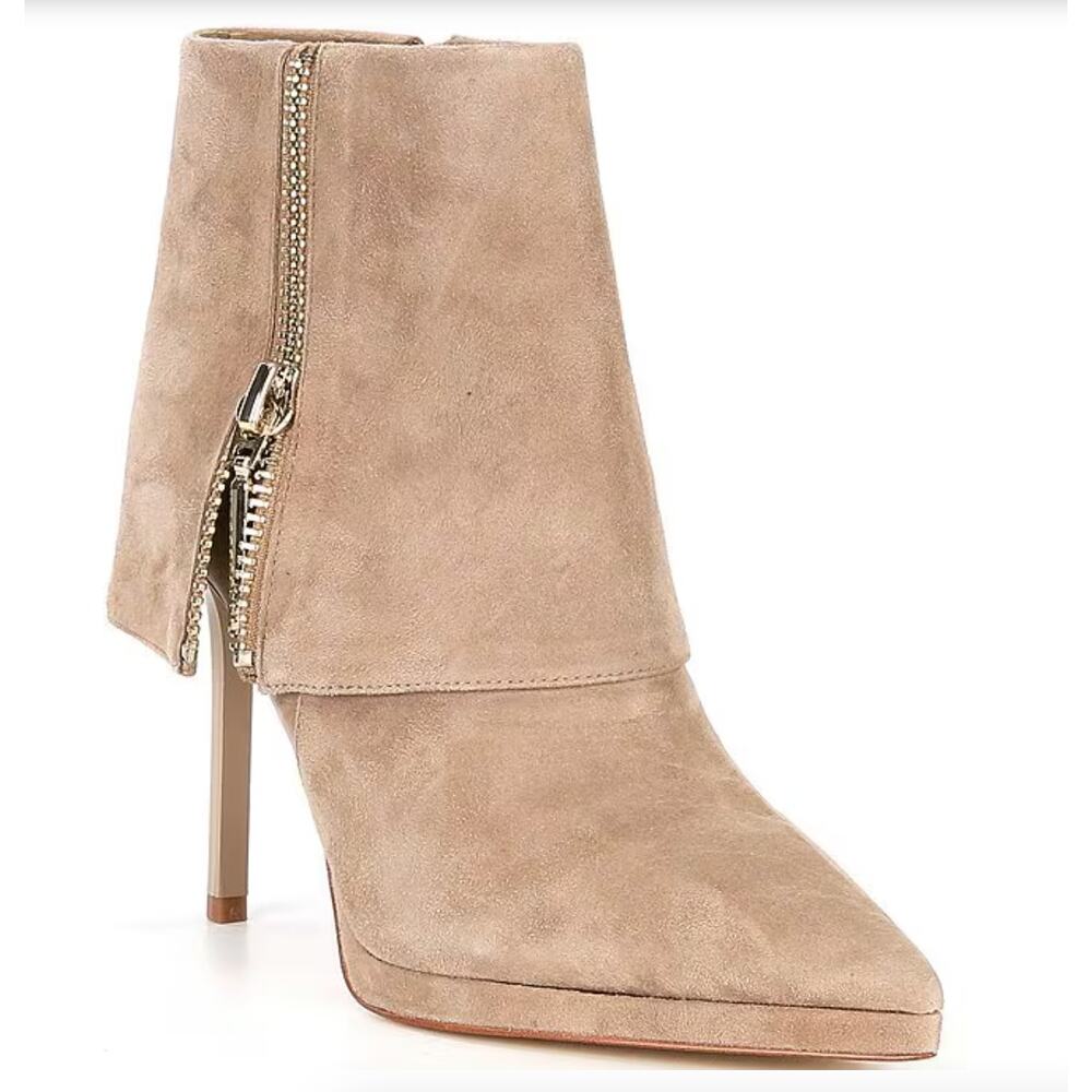 Steve Madden Renee Suede Foldover Pointed Toe Stiletto Booties | 9, Tan NEW - Picture 1 of 4